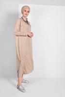 Tesettür giyim BEJ CEP DETAYLI UZUN TUNİK 45915