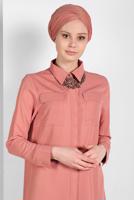 Tesettür giyim PUDRA CEP DETAYLI UZUN TUNİK 45915