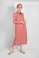 Tesettür giyim PUDRA CEP DETAYLI UZUN TUNİK 45915