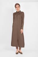 Tesettür giyim KAHVE CEP DETAYLI UZUN TUNİK 45915