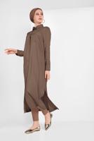 Tesettür giyim KAHVE CEP DETAYLI UZUN TUNİK 45915
