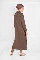 Tesettür giyim KAHVE CEP DETAYLI UZUN TUNİK 45915