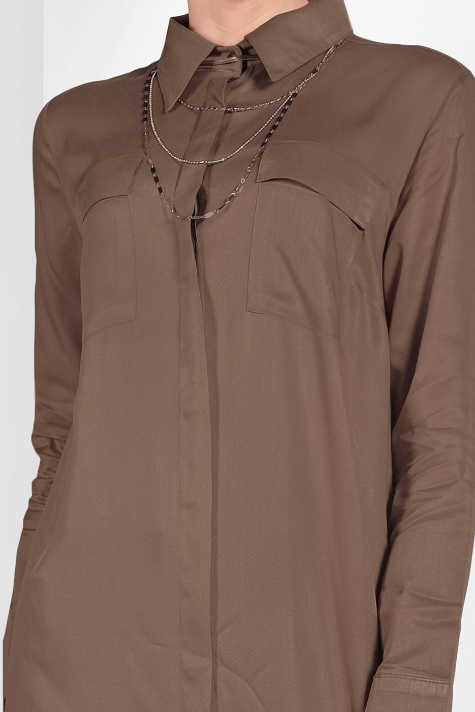 Tesettür giyim KAHVE CEP DETAYLI UZUN TUNİK 45915
