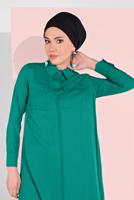 Tesettür giyim YEŞİL CEP DETAYLI UZUN TUNİK 45915