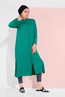 Tesettür giyim YEŞİL CEP DETAYLI UZUN TUNİK 45915