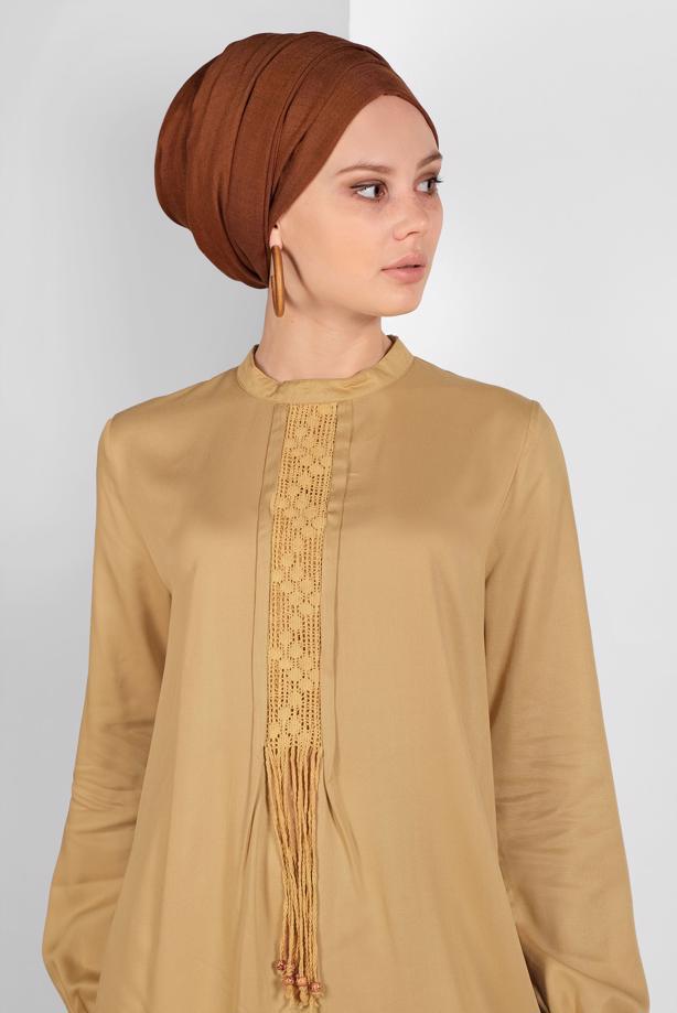 Tesettür giyim  DANTEL DETAYLI UZUN TUNİK 52025 - TRENDTESETTÜR