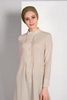 Tesettür giyim BEJ HAKİM YAKA UZUN TUNİK 56025