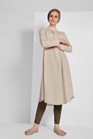 Tesettür giyim BEJ HAKİM YAKA UZUN TUNİK 56025