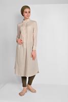 Tesettür giyim BEJ HAKİM YAKA UZUN TUNİK 56025