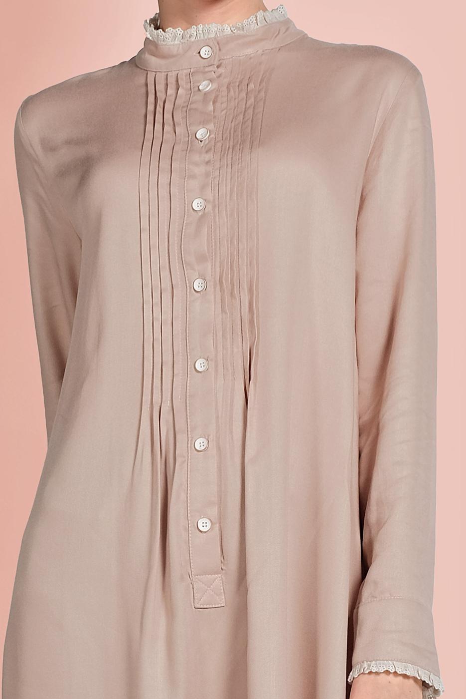 Tesettür giyim BEJ HAKİM YAKA UZUN TUNİK 56025