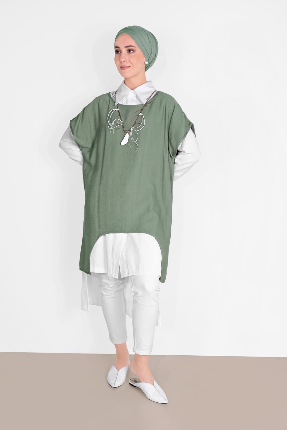 Tesettür giyim YEŞİL İKİLİ TUNİK 56208 