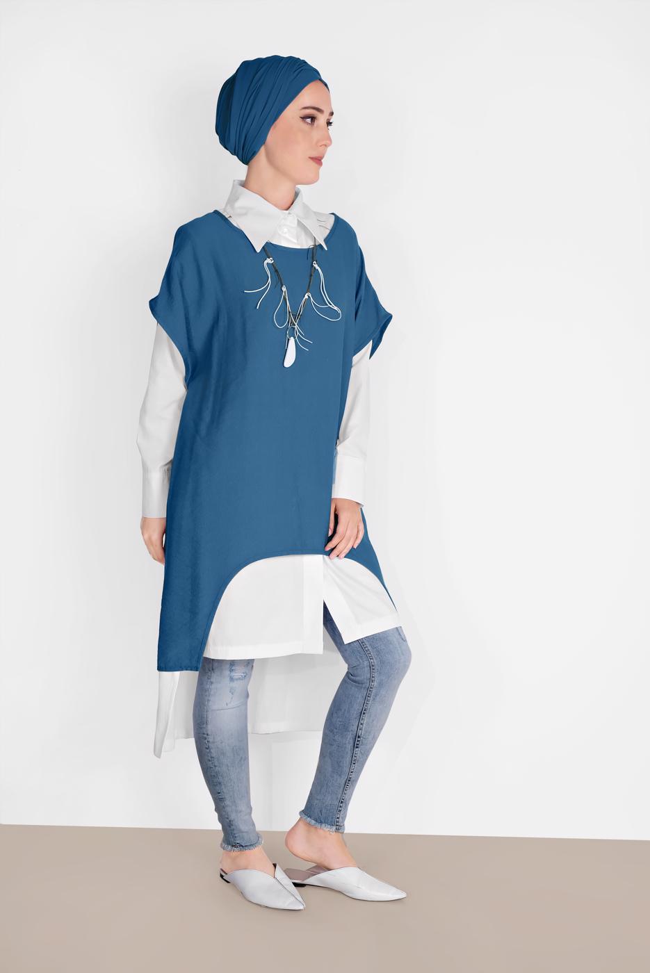 Tesettür giyim LACİVERT İKİLİ TUNİK 56208 