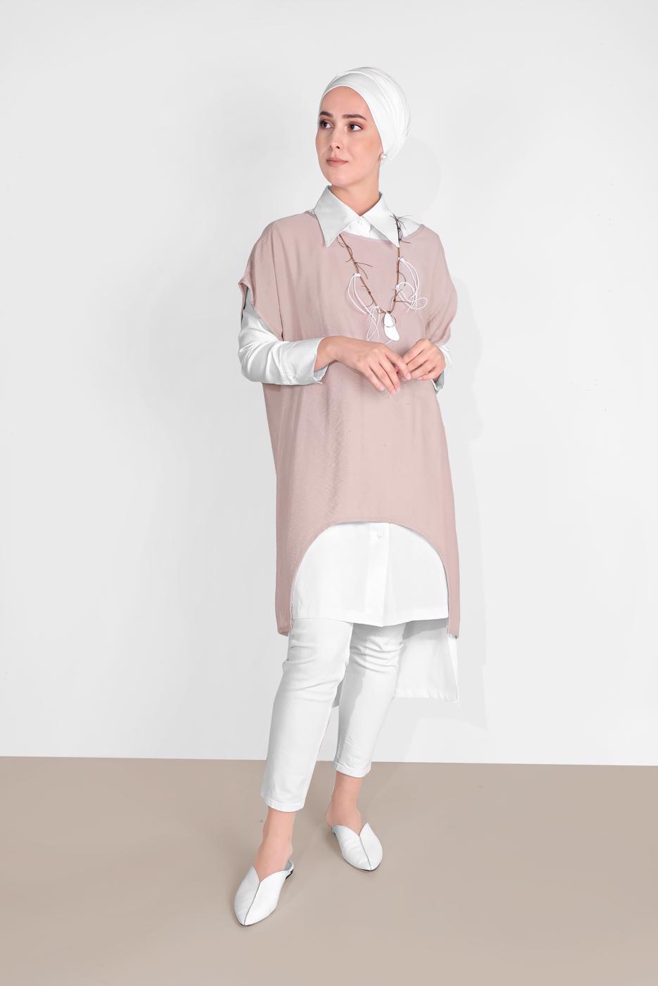 Tesettür giyim BEJ İKİLİ TUNİK 56208 