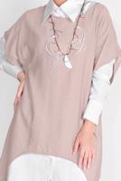 Tesettür giyim BEJ İKİLİ TUNİK 56208 