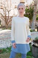 Tesettür giyim KREM YUVARLAK YAKA TUNİK 66125