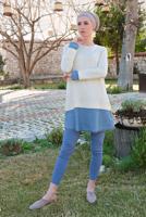 Tesettür giyim KREM YUVARLAK YAKA TUNİK 66125