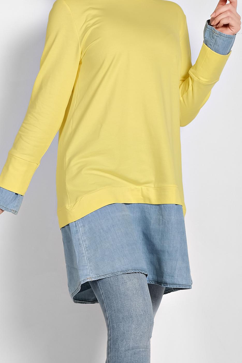 Tesettür giyim SARI YUVARLAK YAKA TUNİK 66125