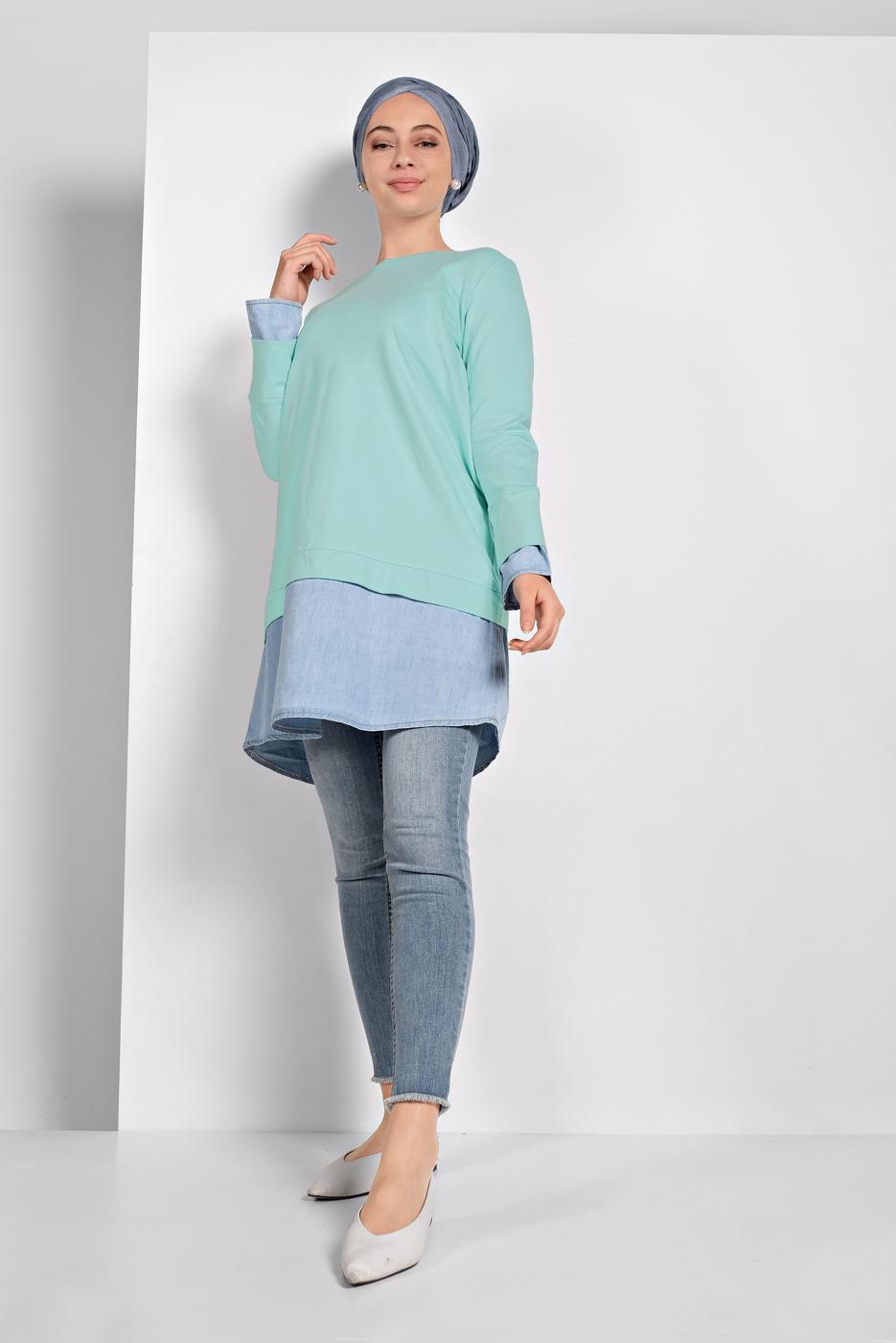 Tesettür giyim YEŞİL YUVARLAK YAKA TUNİK 66125