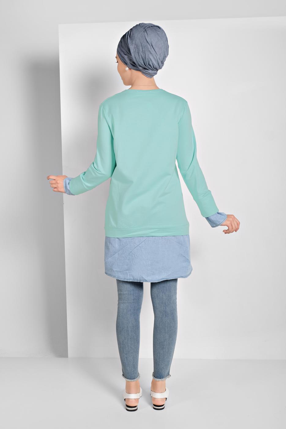 Tesettür giyim YEŞİL YUVARLAK YAKA TUNİK 66125