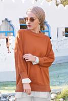 Vêtements hijab BRUN TUNIQUE DÉTAILLÉ À PIÈCE INSÉRÉ 69515