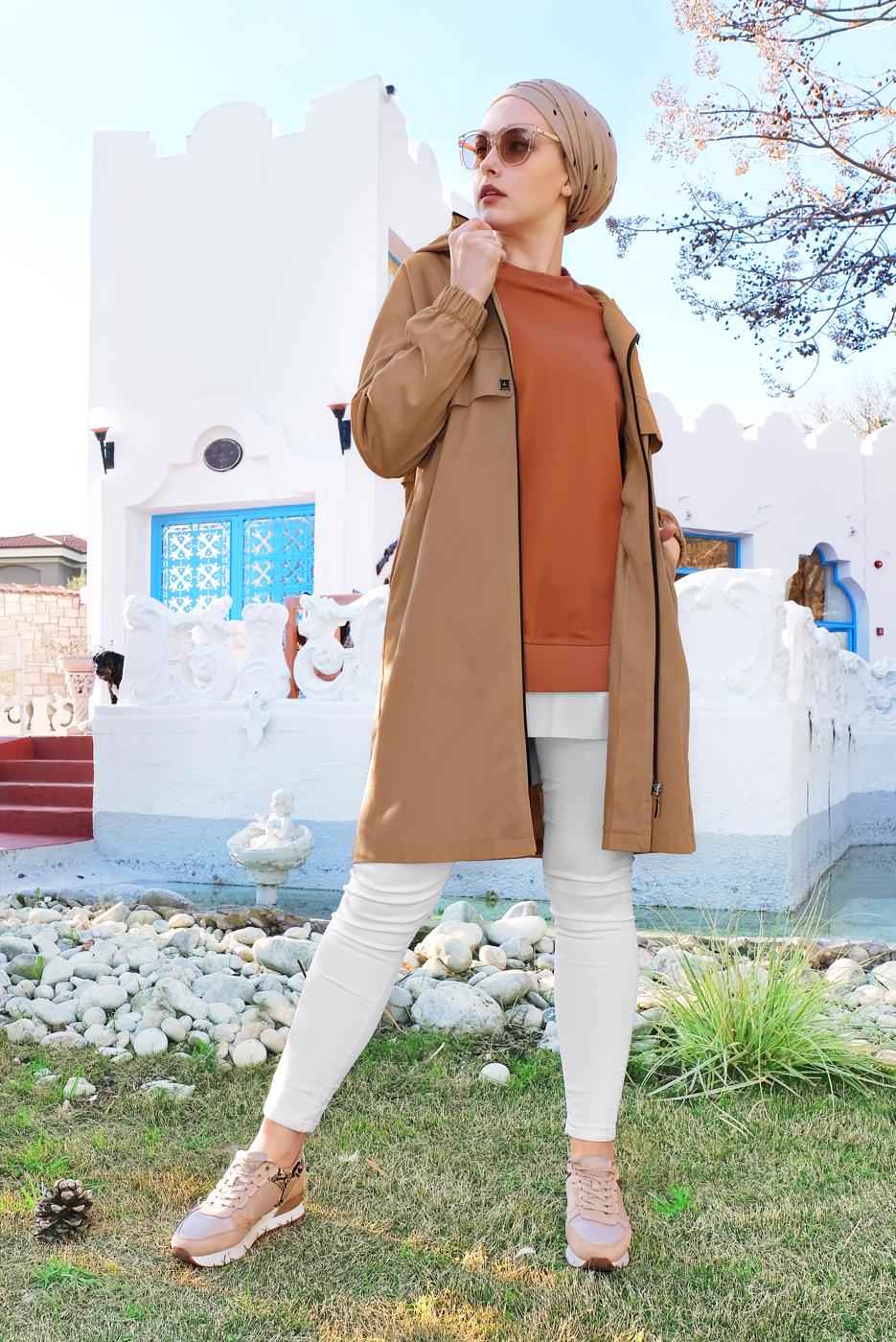 Vêtements hijab BRUN TUNIQUE DÉTAILLÉ À PIÈCE INSÉRÉ 69515