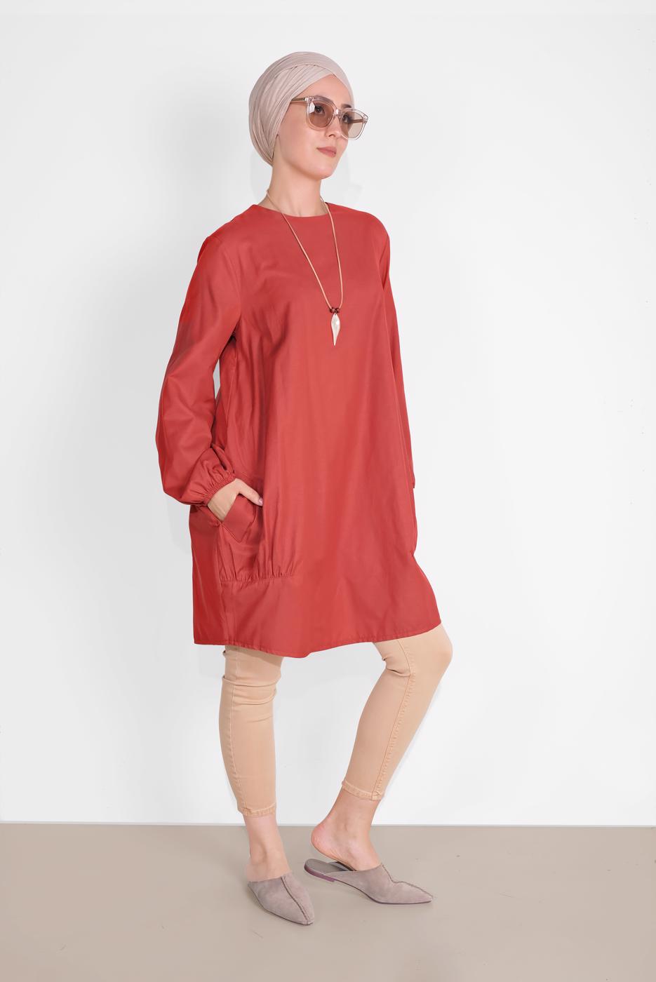 Tesettür giyim KAHVE SALAŞ CEPLİ TUNİK  71225