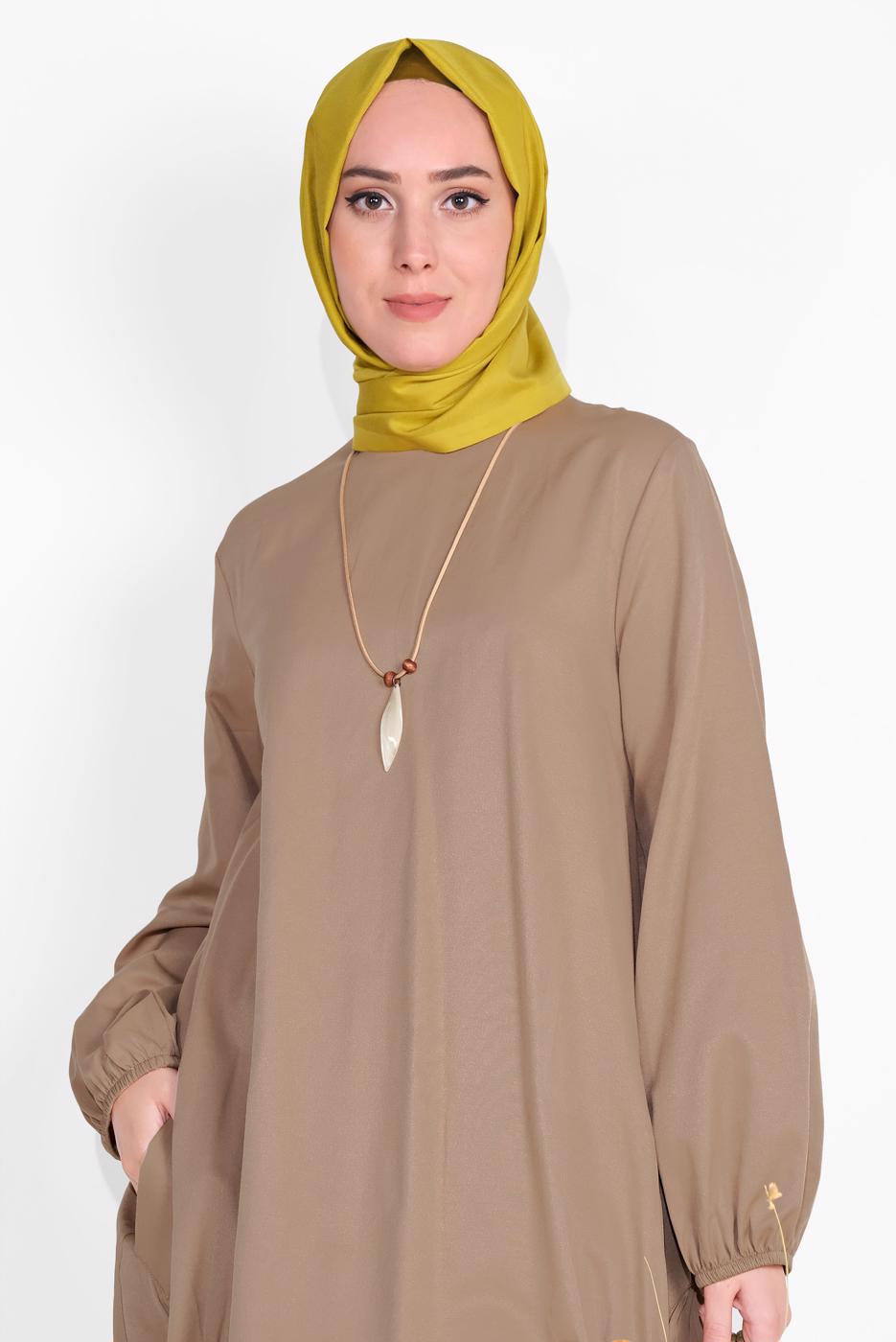 Tesettür giyim KAHVE SALAŞ CEPLİ TUNİK  71225