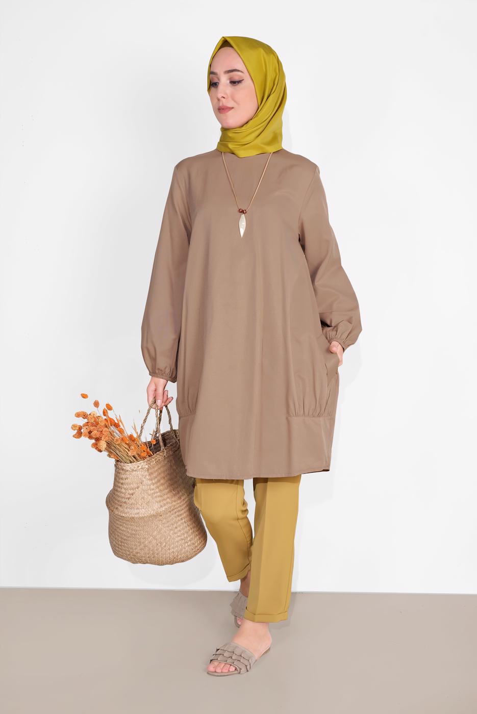 Tesettür giyim KAHVE SALAŞ CEPLİ TUNİK  71225