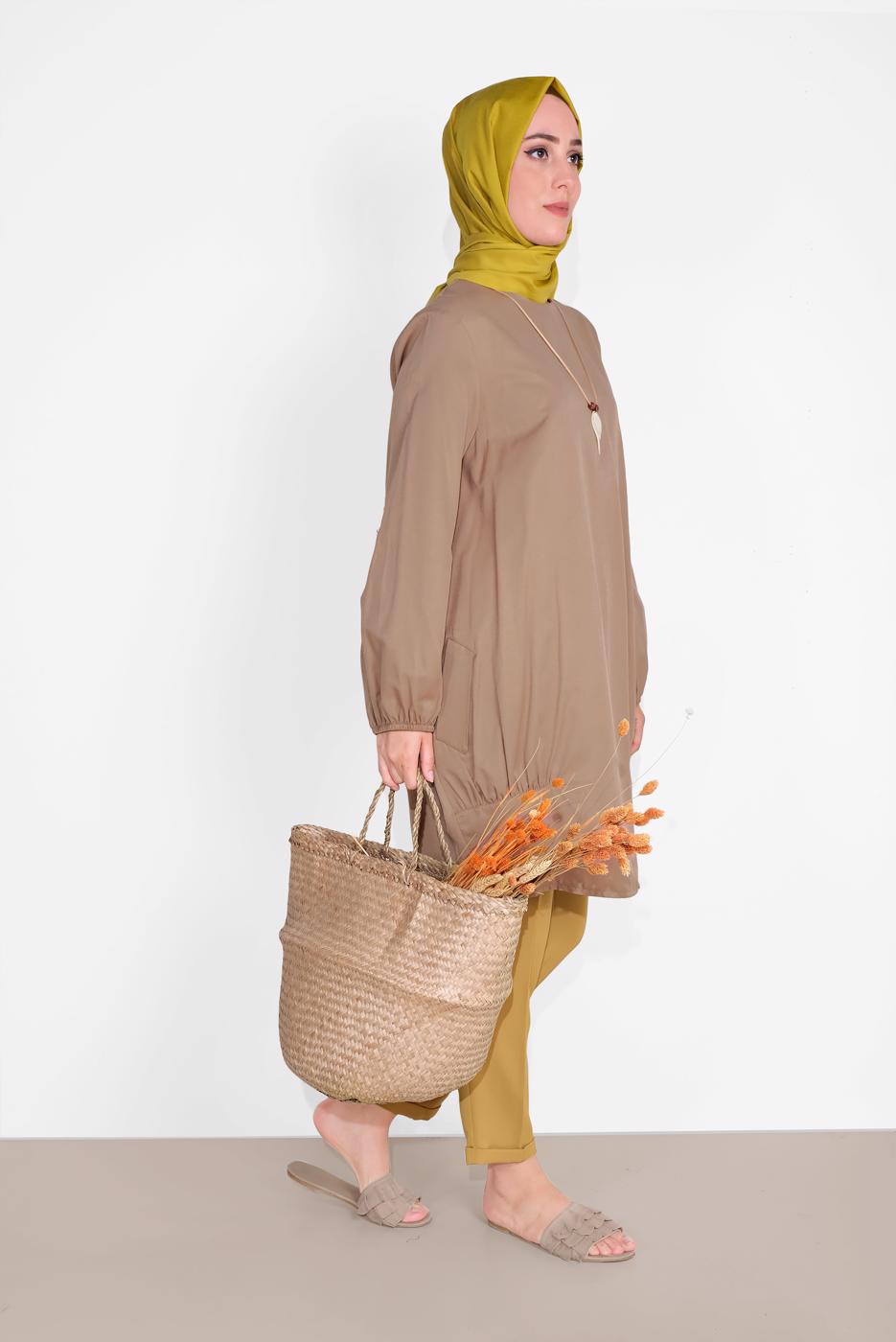 Tesettür giyim KAHVE SALAŞ CEPLİ TUNİK  71225