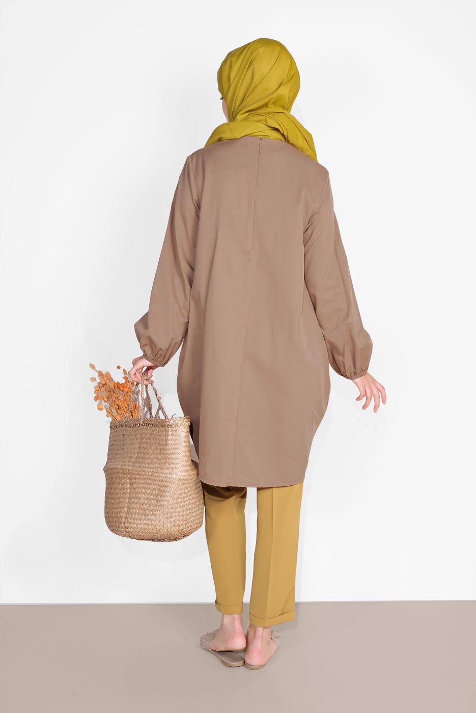 Tesettür giyim KAHVE SALAŞ CEPLİ TUNİK  71225