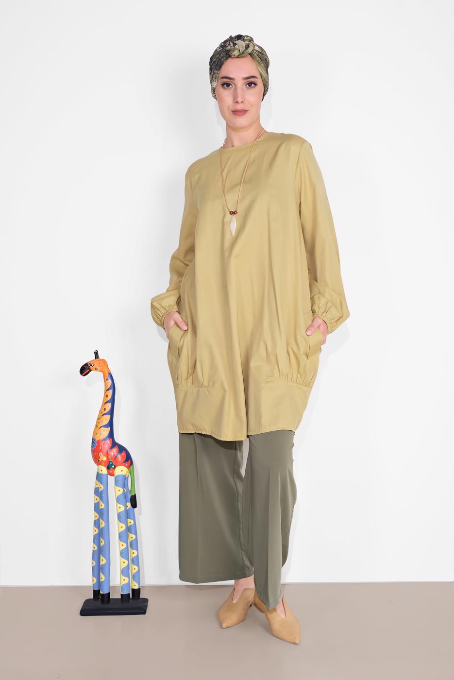 Tesettür giyim YEŞİL SALAŞ CEPLİ TUNİK  71225