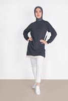 Tesettür giyim GRİ ETEK UCU GÜPÜRLÜ PARÇALI TUNİK 75025 