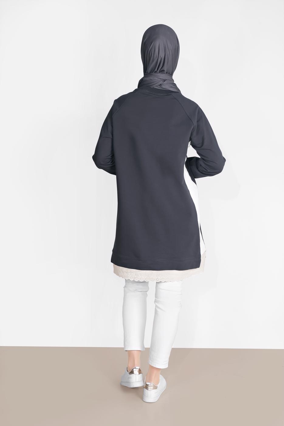 Tesettür giyim GRİ ETEK UCU GÜPÜRLÜ PARÇALI TUNİK 75025 