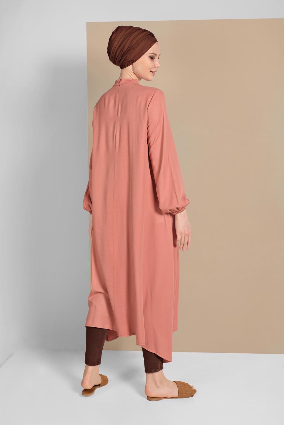 Tesettür giyim PUDRA DANTEL DETAYLI TUNİK 76025