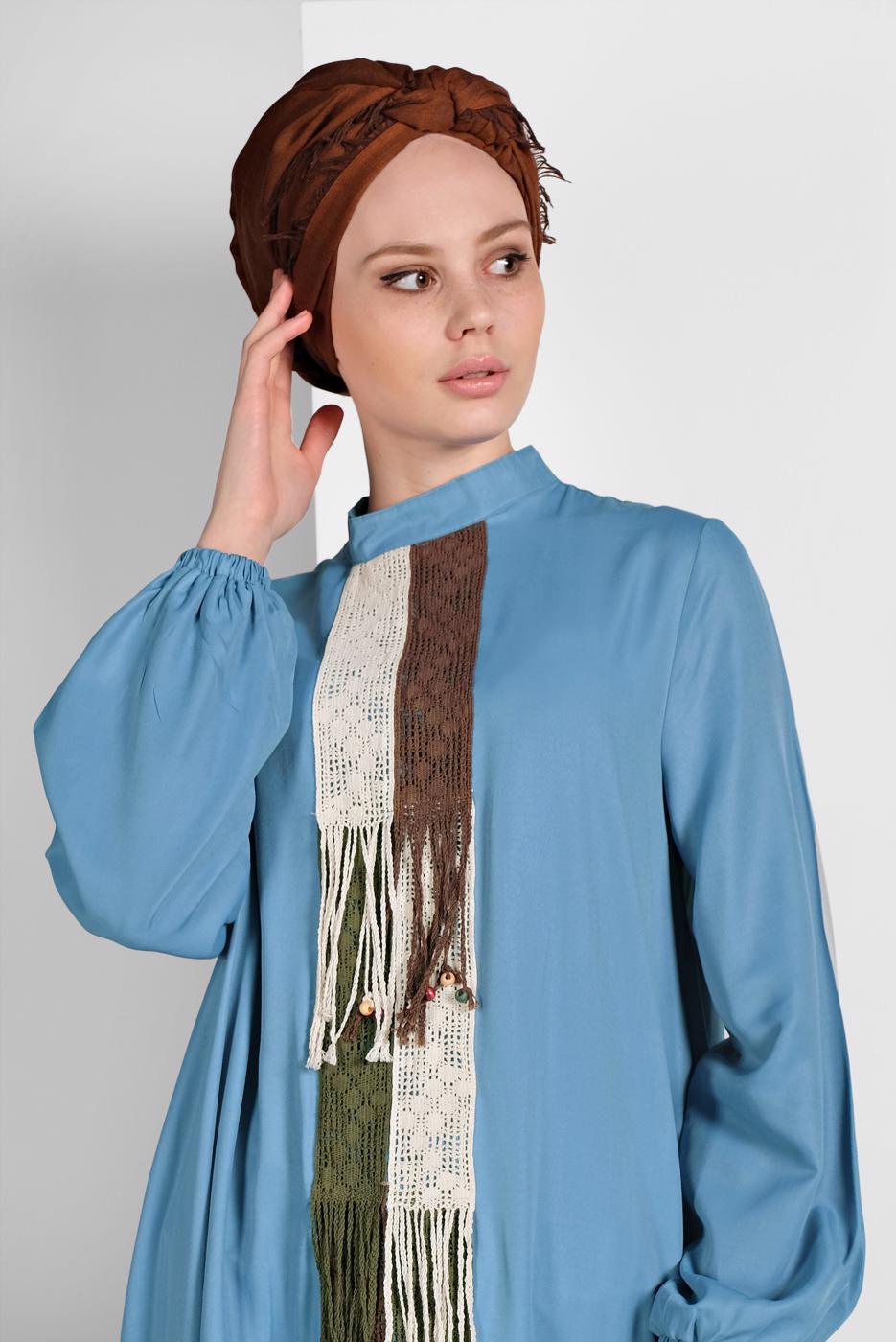 Tesettür giyim MAVİ DANTEL DETAYLI TUNİK 76025