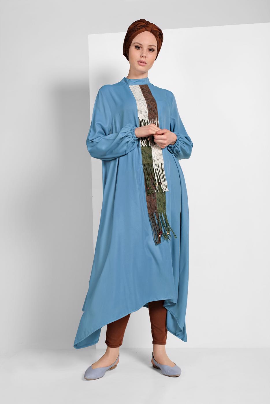 Tesettür giyim MAVİ DANTEL DETAYLI TUNİK 76025