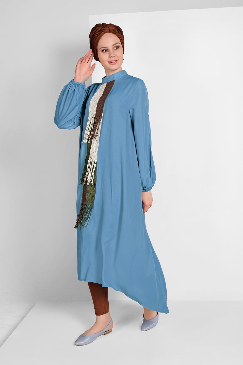 Tesettür giyim MAVİ DANTEL DETAYLI TUNİK 76025