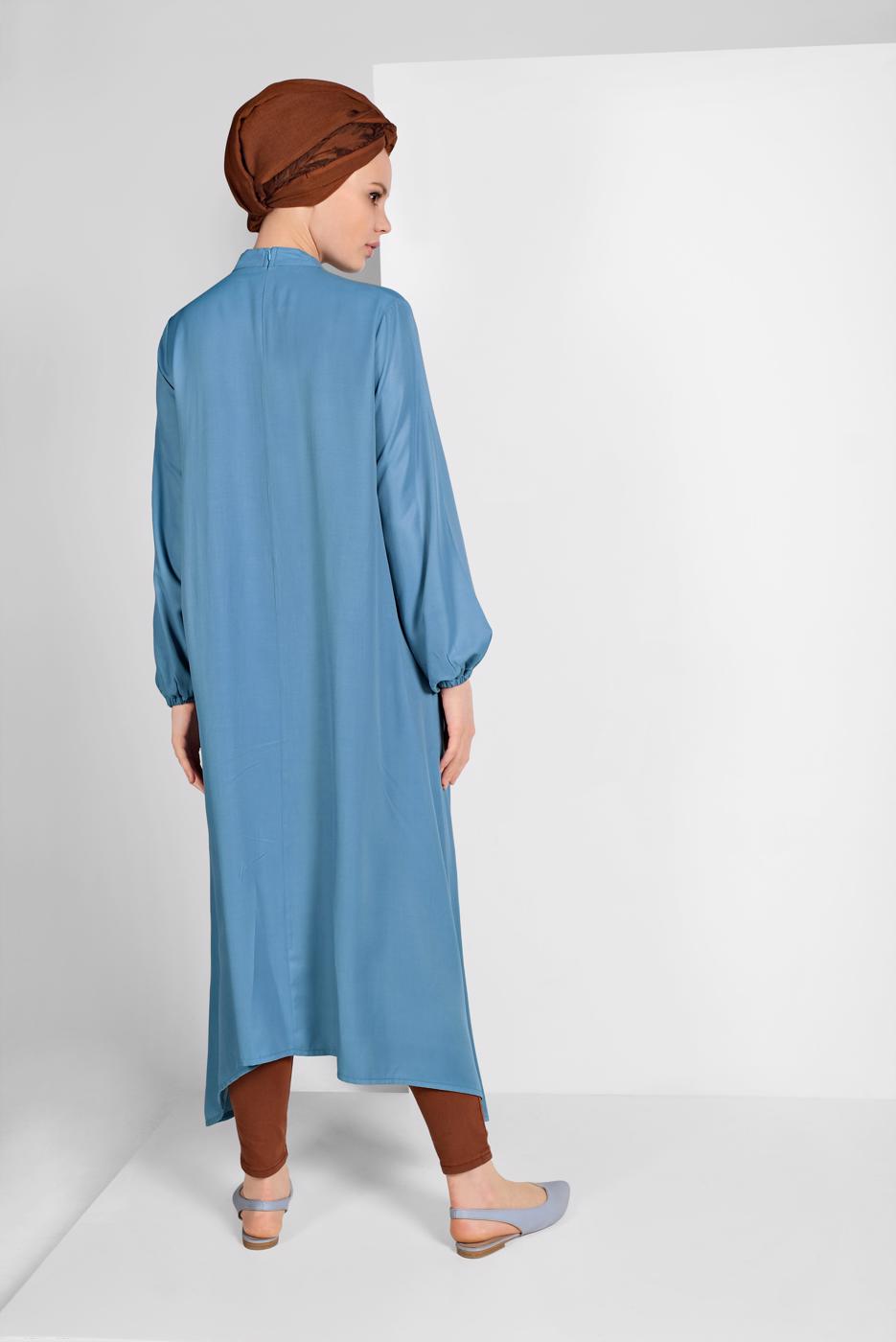 Tesettür giyim MAVİ DANTEL DETAYLI TUNİK 76025