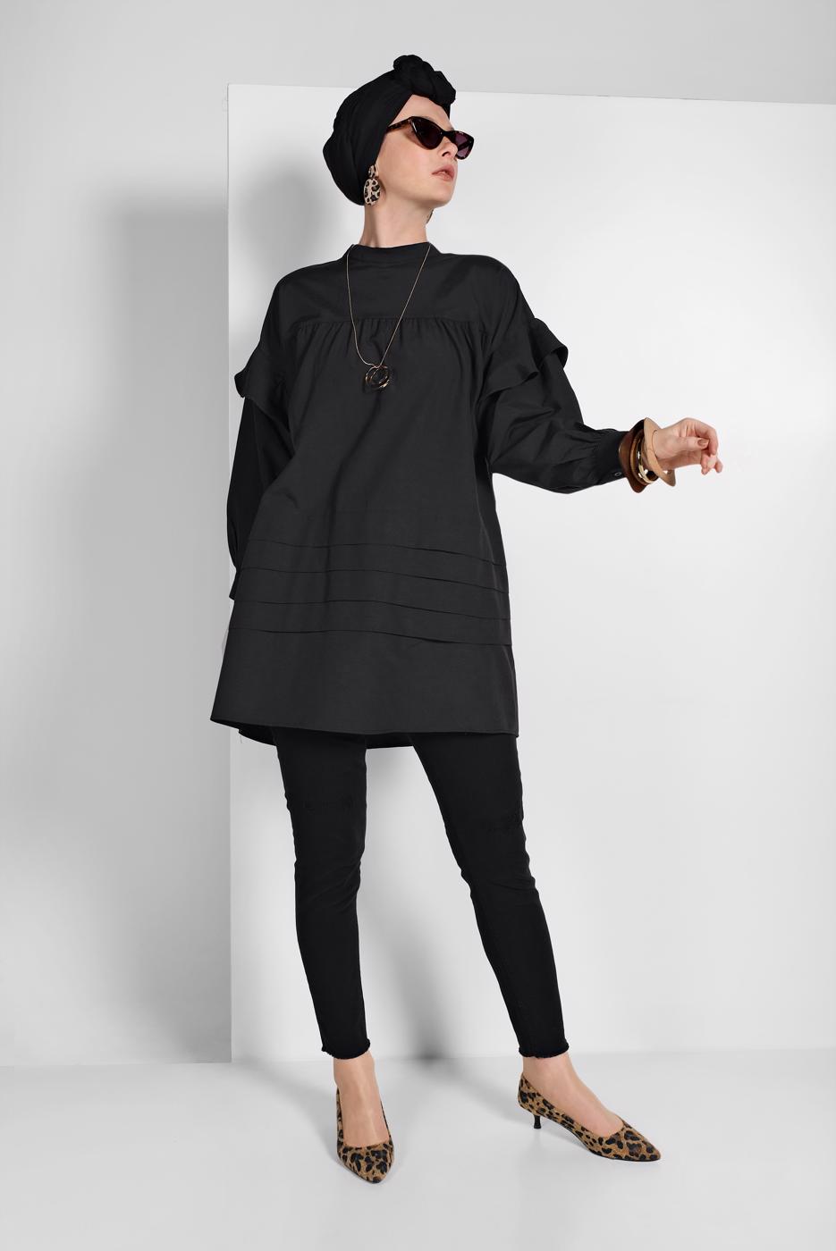 Hijab clothing BLACK SLEEVES-FLOUNCE TUNIC 77202