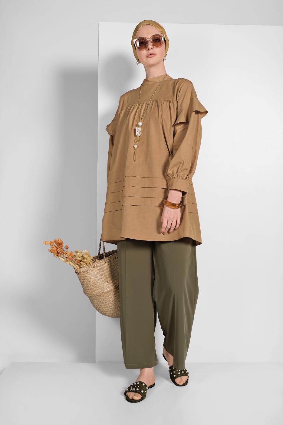 Vêtements hijab BRUN TUNIQUE MANCHES À VOLANTS 77202 