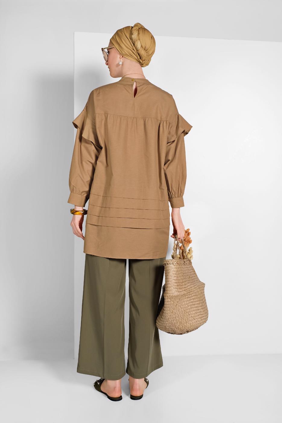 Vêtements hijab BRUN TUNIQUE MANCHES À VOLANTS 77202 