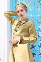 Tesettür giyim YEŞİL KLASİK KESİM DÜĞMELİ UZUN TUNİK 88225