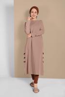 Tesettür giyim VİZON YAN KISIMLARI BİYE DETAYLI TUNİK 95805