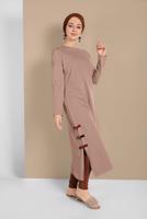 Tesettür giyim VİZON YAN KISIMLARI BİYE DETAYLI TUNİK 95805