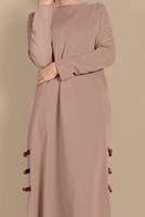 Tesettür giyim VİZON YAN KISIMLARI BİYE DETAYLI TUNİK 95805