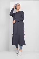 Tesettür giyim GRİ YAN KISIMLARI BİYE DETAYLI TUNİK 95805