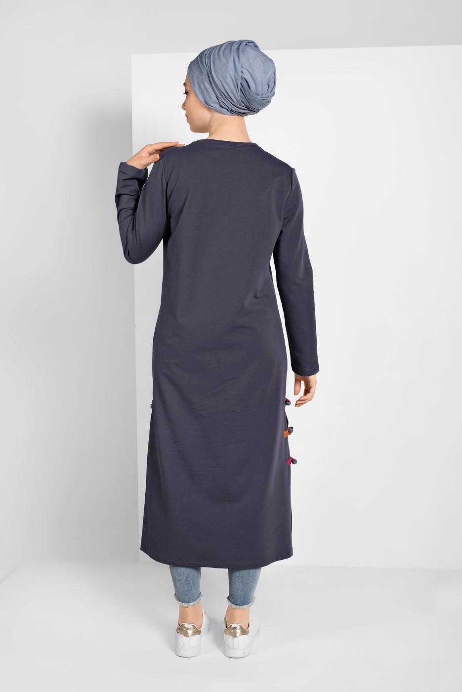 Tesettür giyim GRİ YAN KISIMLARI BİYE DETAYLI TUNİK 95805