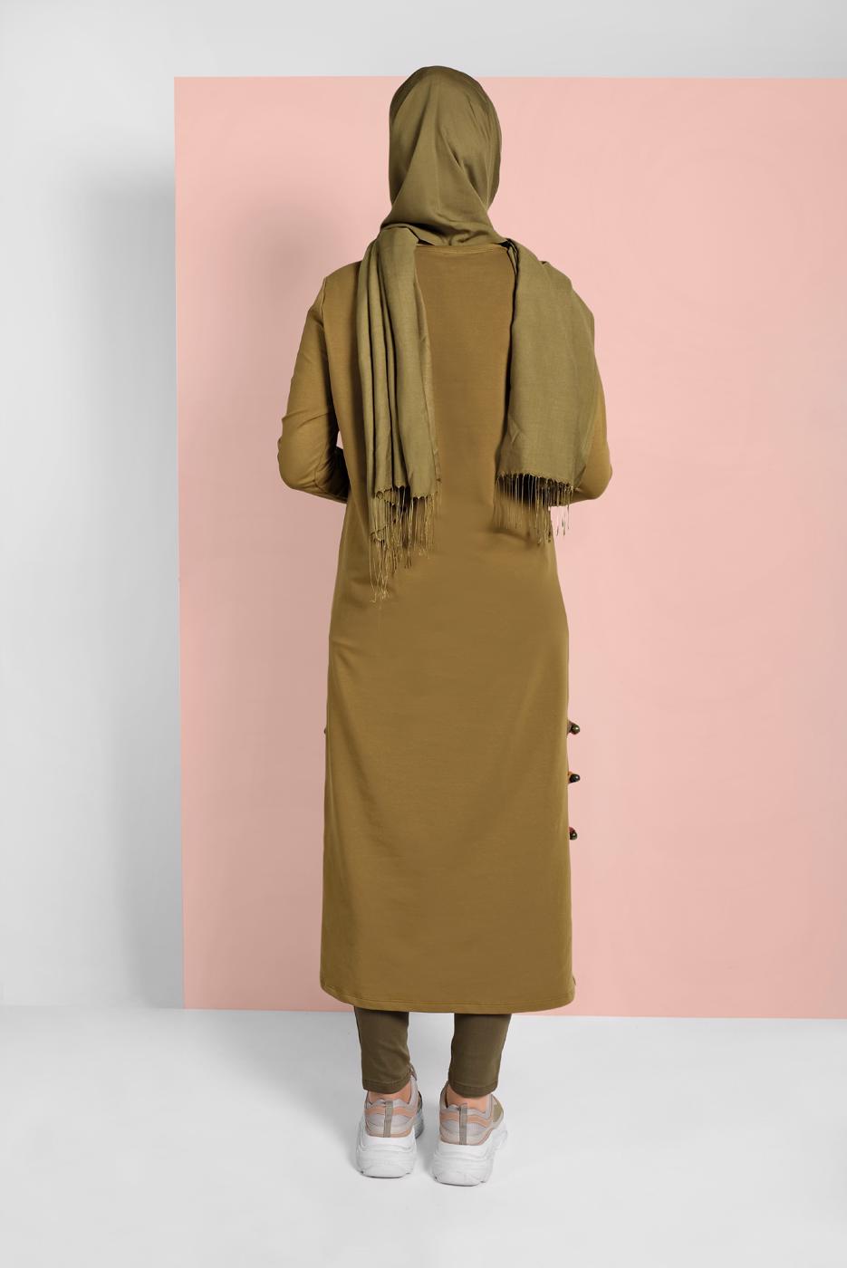 Tesettür giyim YEŞİL YAN KISIMLARI BİYE DETAYLI TUNİK 95805