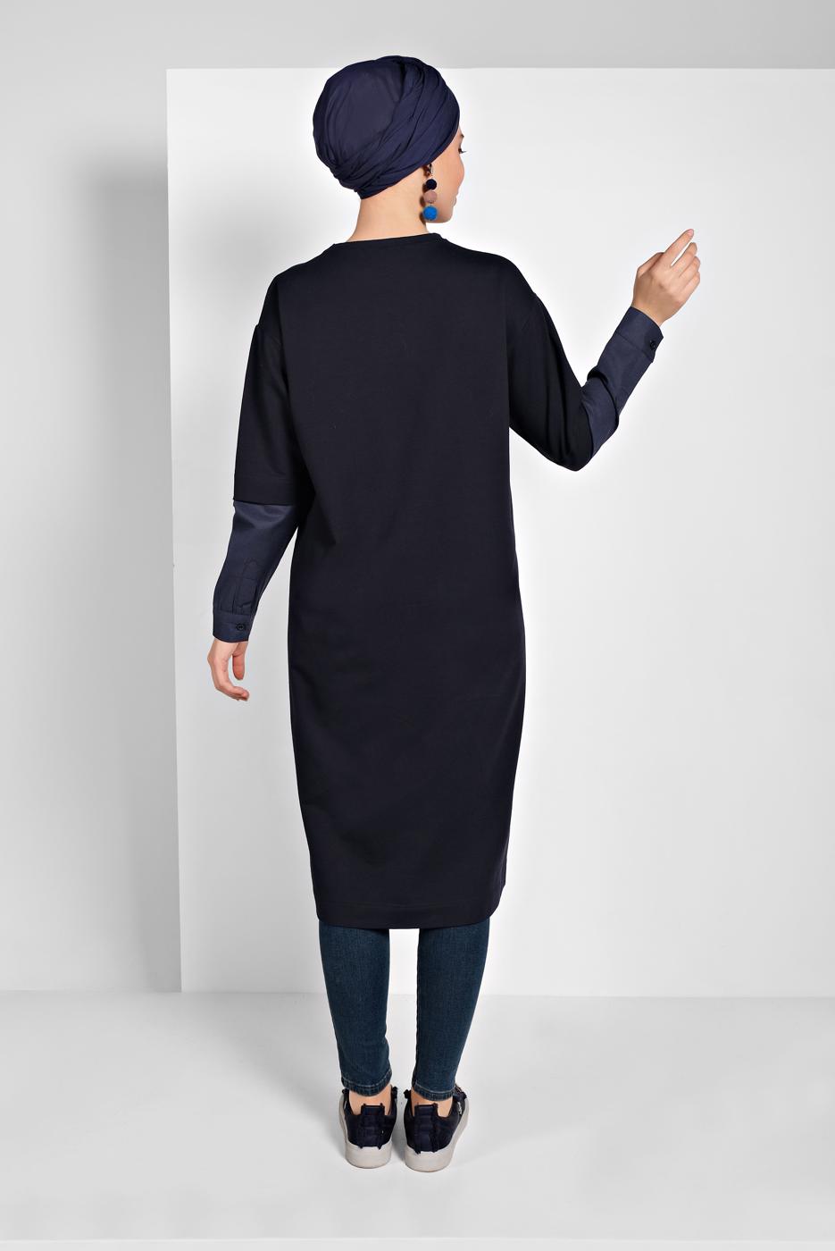 Tesettür giyim LACİVERT KOL KISMI DETAYLI TUNİK 98225