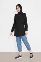 Hijab clothing BLACK TIE-FRONT BUTTON TRIMMED TUNIC 0111